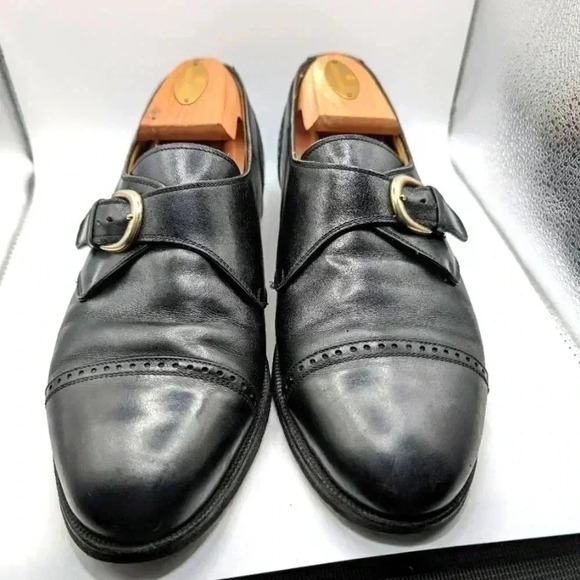 Bragano by Cole Haan Black Monk Strap Dress Shoes 8 Buckle Formal Slip On - Picture 1 of 8